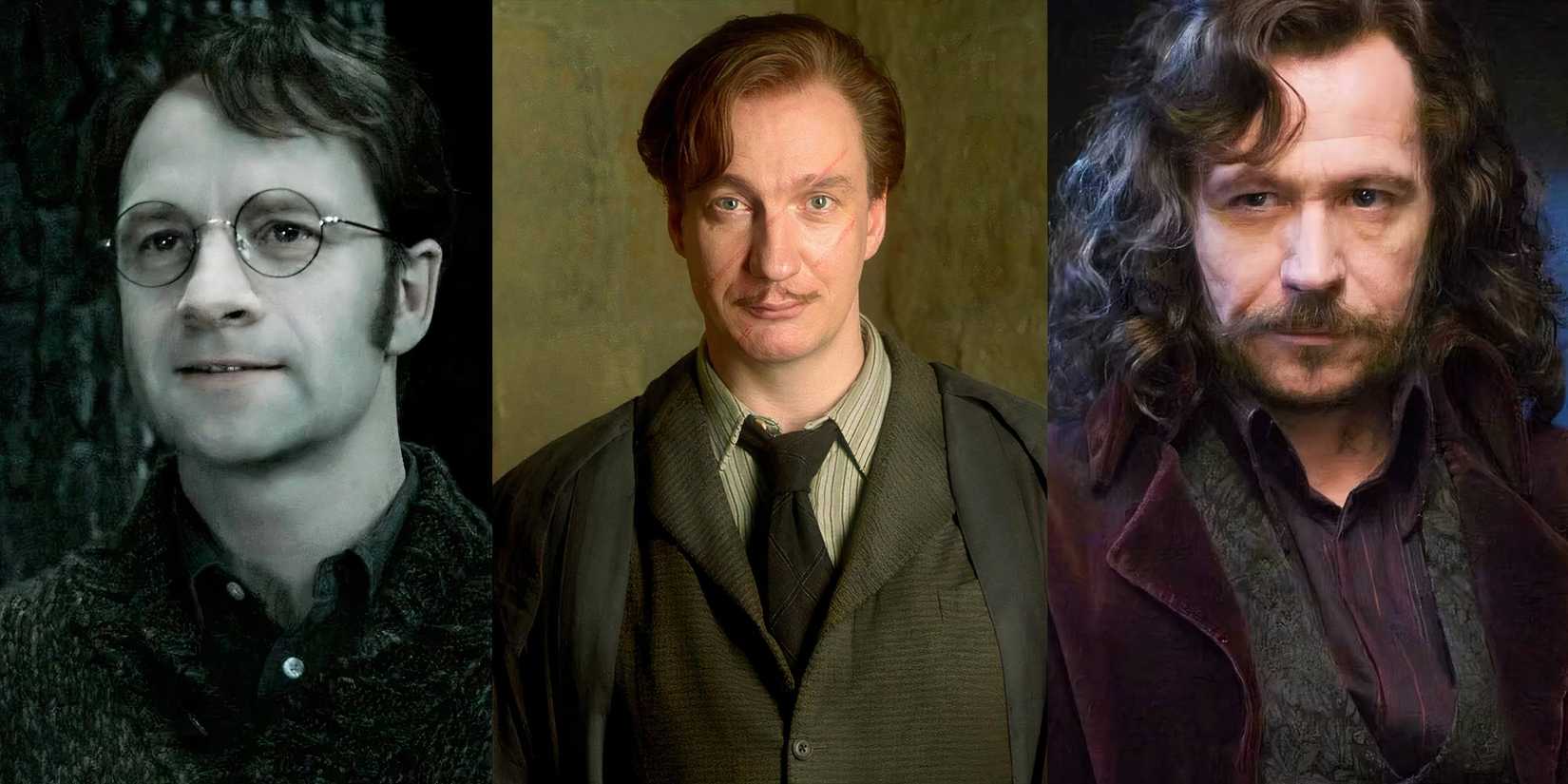 Adrian Rawlins, David Thewlis, and Gary Oldman as James, Remus and Sirius in Harry Potter.