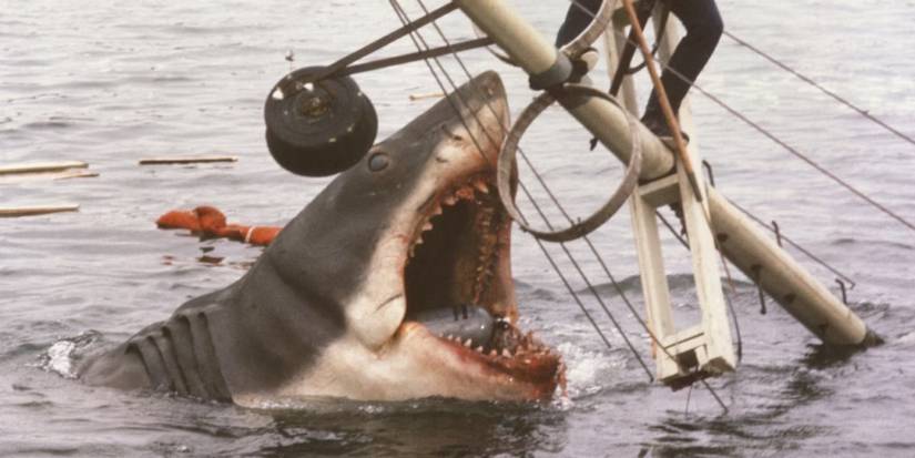 The Shark jumps out of the water in Jaws (75)