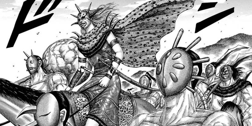 A group of masked warriors riding to battle in the Kingdom Manga