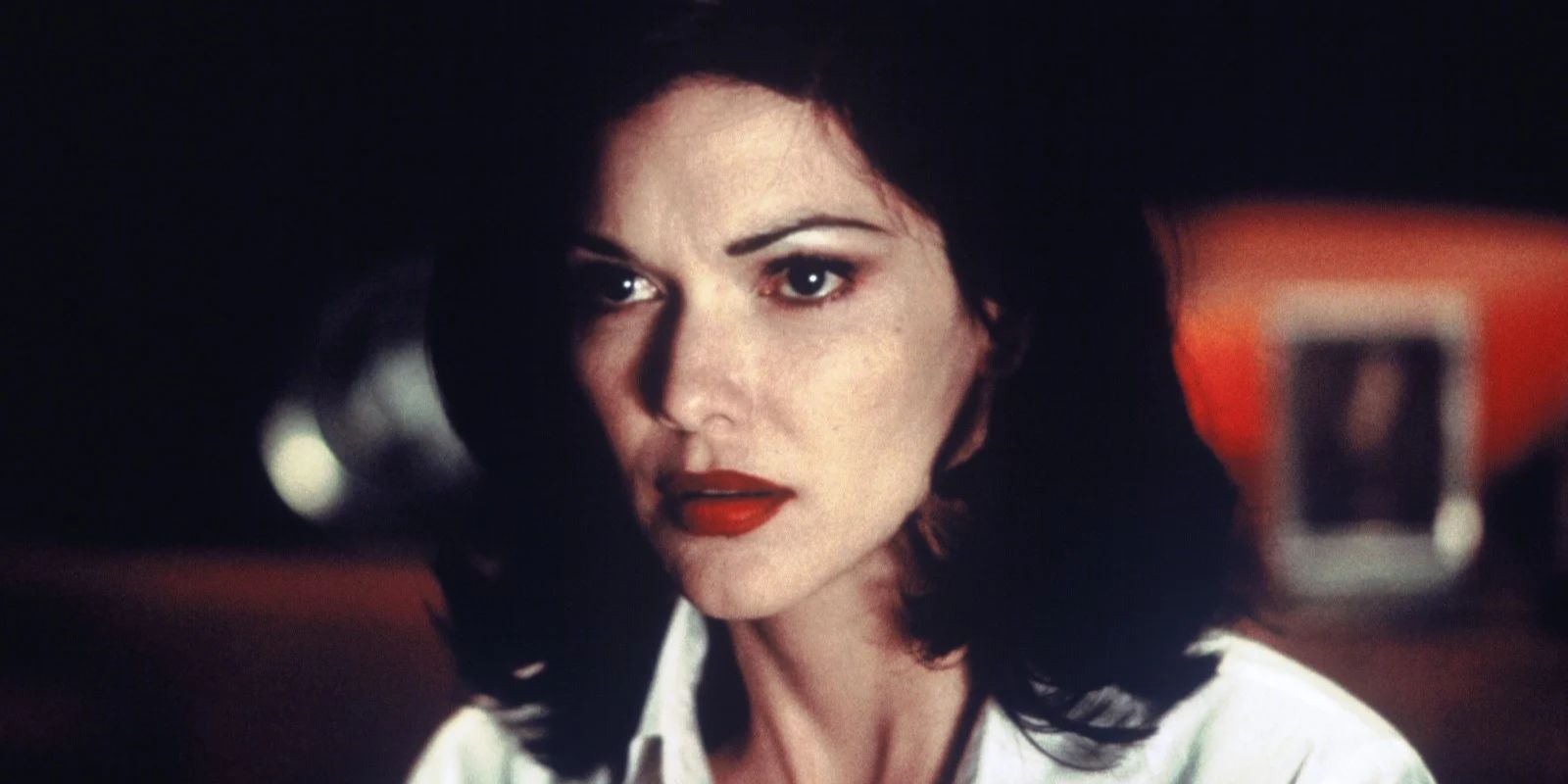 Laura Harring looking intently in Mulholland Drive