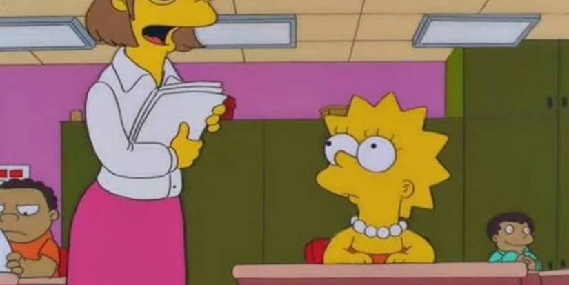Lisa Simpson sitting in class in "Lisa Gets an A" in 'The Simpsons'.