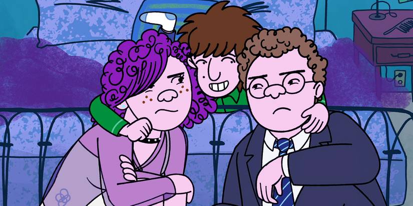 A character from behind hugs two other characters together in Netflix's Long Story Short.