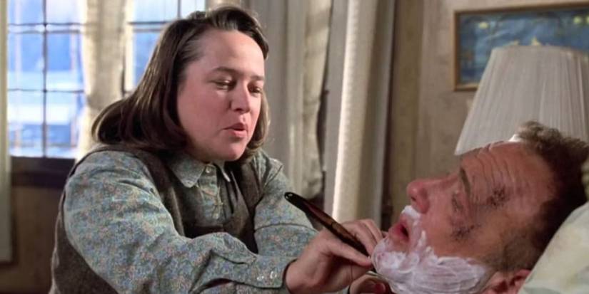 Kathy Bates shaving James Caan's face in 'Misery'.