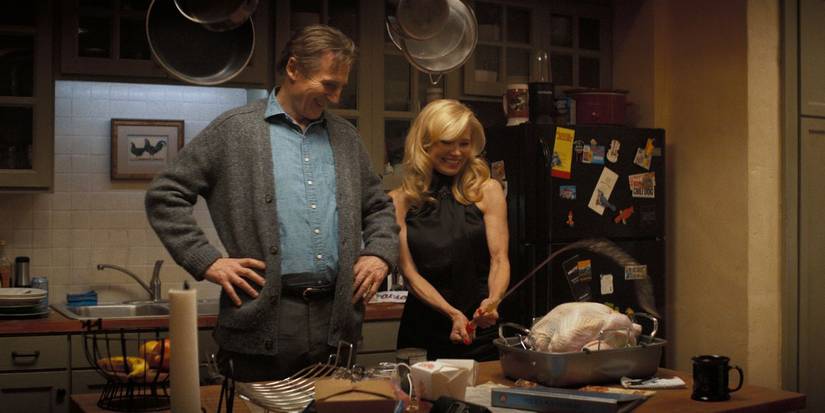 Liam Neeson and Pamela Anderson using a turkey baster in The Naked Gun.