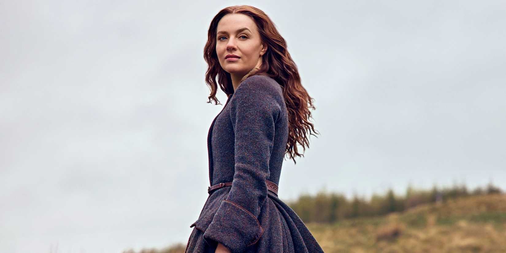 Harriet Slater as Ellen MacKenzie standing outside on a hill in Outlander: Blood of My Blood
