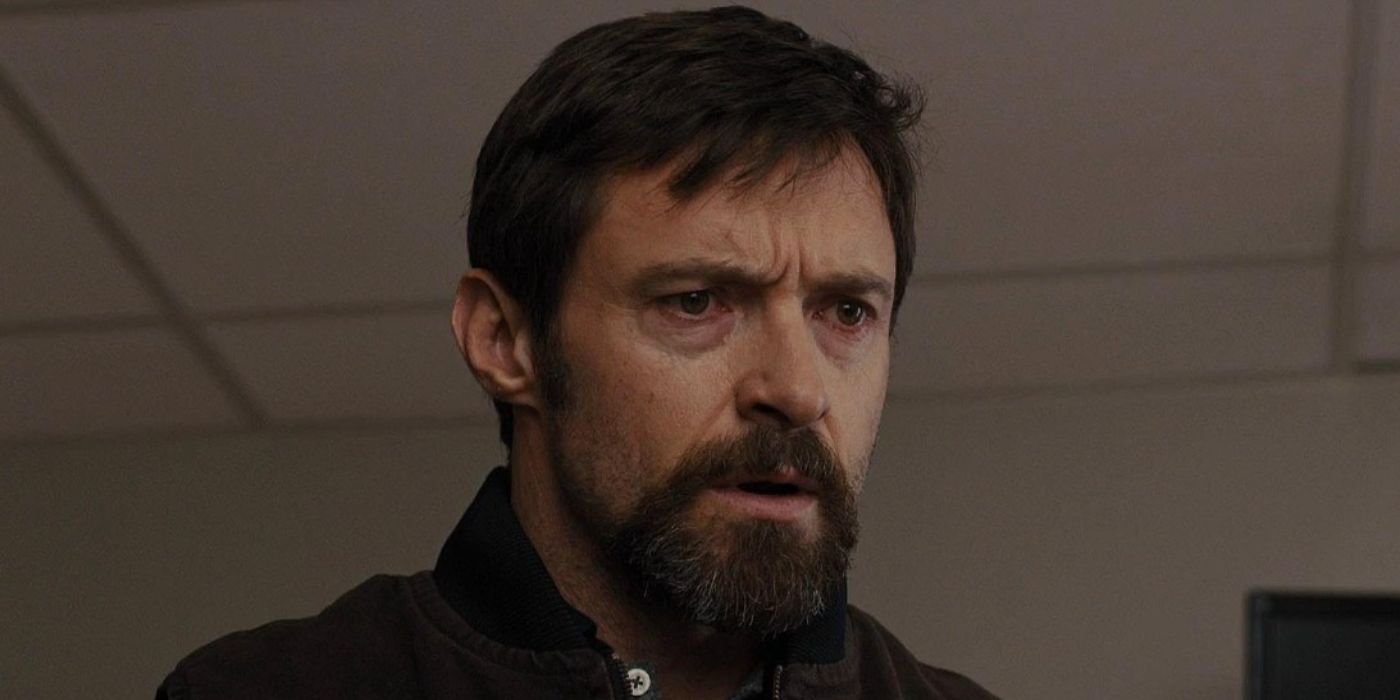 Hugh Jackman looking angry in Prisoners. 