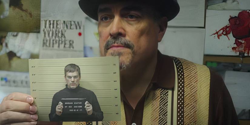 Angela Batista (David Zayas) holding up a photo of Dexter in Dexter: Resurrection.