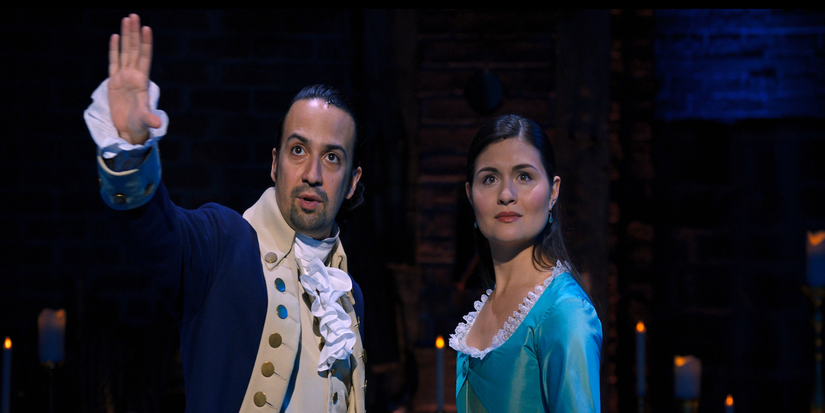 Lin-Manuel Miranda in Alexander Hamilton and Phillipa Soo in Eliza Hamilton in 'Hamilton'.
