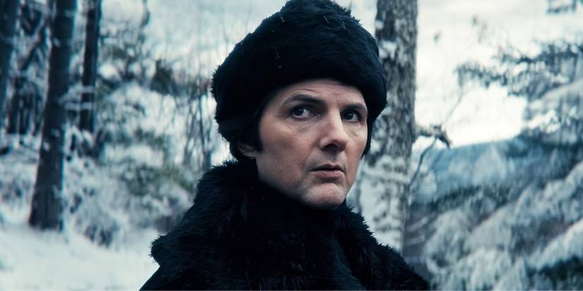 Mark S. in fur in a snowy backdrop in 'Severance'