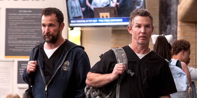 Noah Wyle and Shawn Hatosy in The Pitt