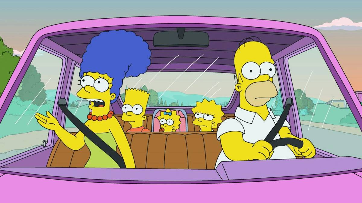 The Simpsons riding in the car. 
