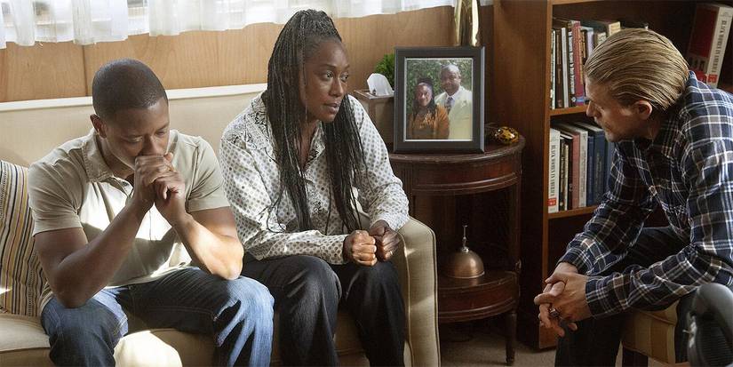 Arjay Smith and April Grace with Charlie Hunnam in Sons of Anarchy