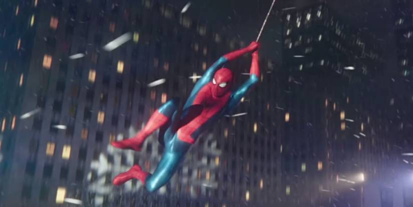 Spider-Man swings in a new suit at the end of Spider-Man: No Way Home.