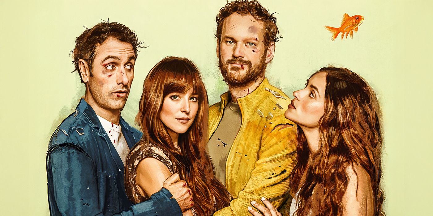 Dakota Johnson and Michael Angelo Covino with Adria Arjona and Kyle Marvin as a foursome in Splitsville