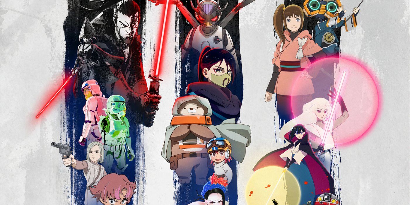 The characters of Star Wars: Visions Volume 3 stacked together in cropped official poster