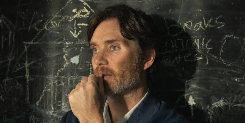 Cillian Murphy in thought against a blackboard in Steve