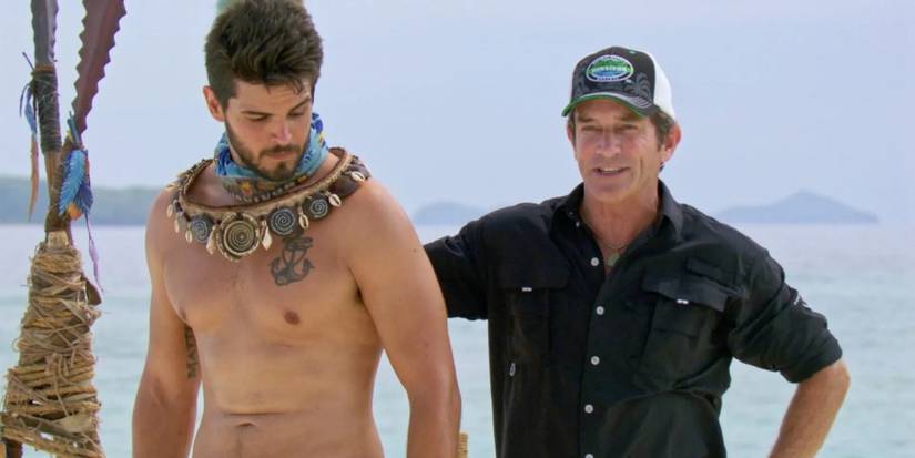 Jeff Probst stands with Dan after winning Immunity on 'Survivor: David vs Goliath.'