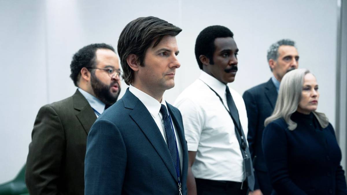 Zach Cherry, Adam Scott, Tramell Tillman, John Turturro, Patricia Arquette, in Severance episode The You You Are.