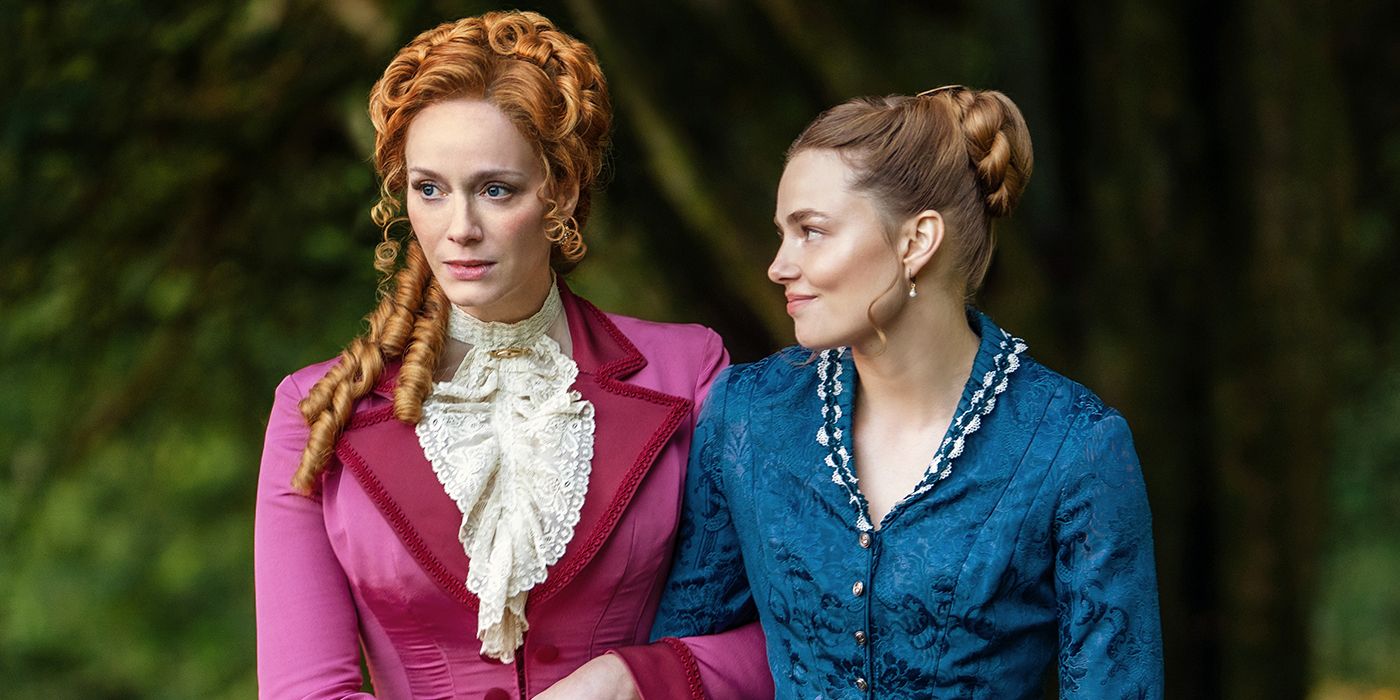 Christina Hendricks and Kristine Froseth in The Buccaneers Season 2