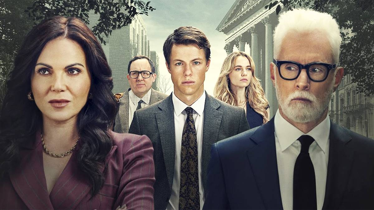 Lana Parilla, John Slattery, Milo Callaghan and the cast of The Rainmaker in character for the poster