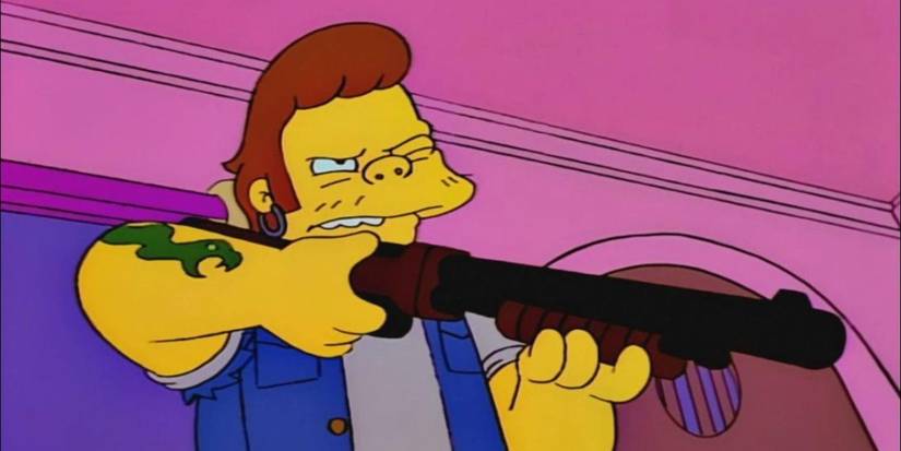 Snake Jailbird holding a gun in 'The Simpsons'