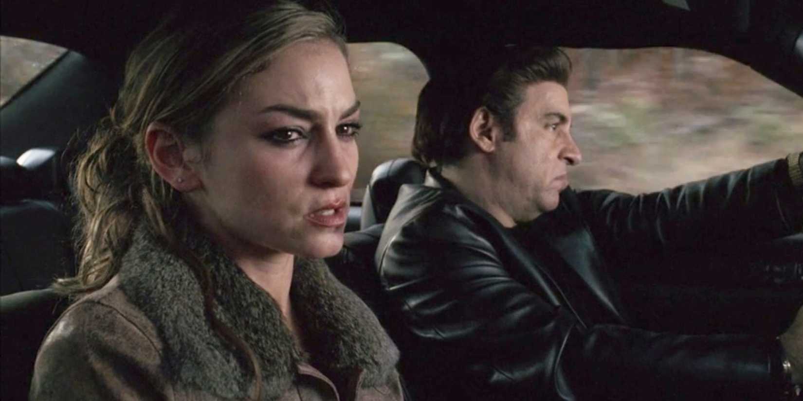 Silvio driving a terrified Adriana in season 5 of The Sopranos