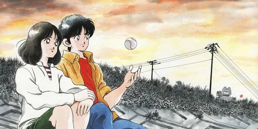 A boy tossing a baseball while sitting next to a girl in Touch.