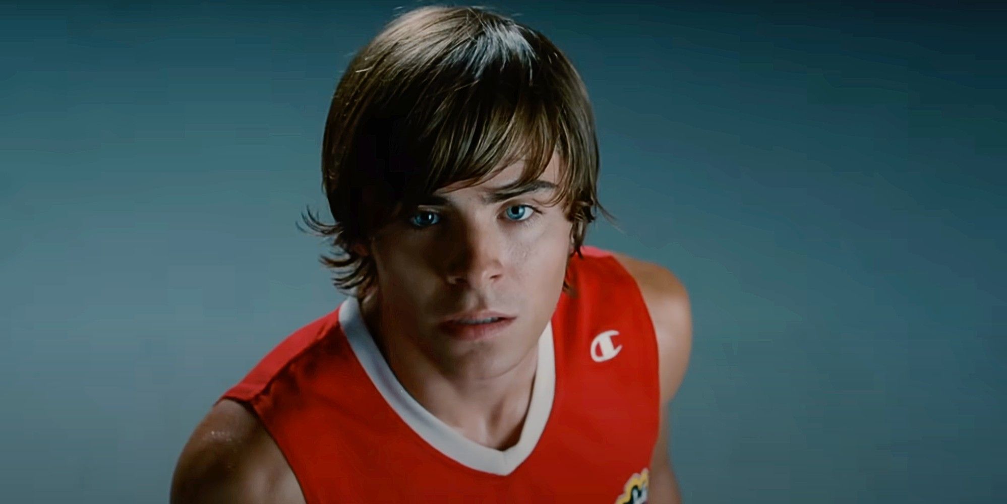 Zac Efron as Troy Bolton looking upset while singing 