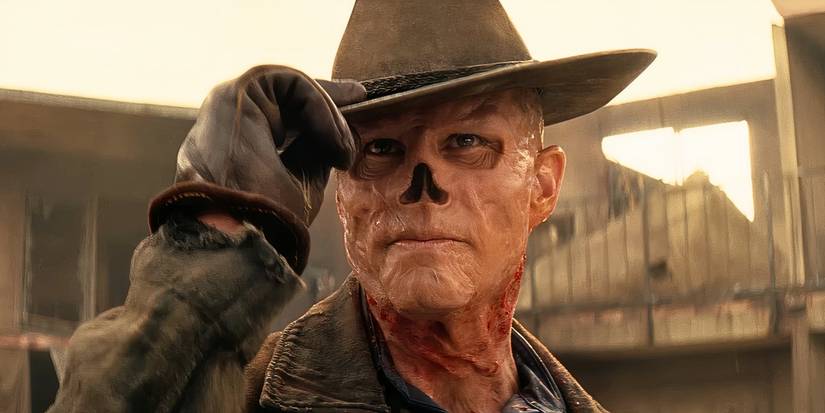 Walton Goggins as the Ghoul tipping his hat in Fallout