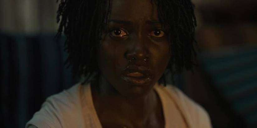 Lupita Nyong'o in Us with terrified tears in her eyes