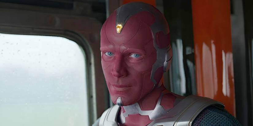 Vision (Paul Bettany) shooting the camera a look like 'The Office's Jim (John Krasinski) in 'WandaVision.'