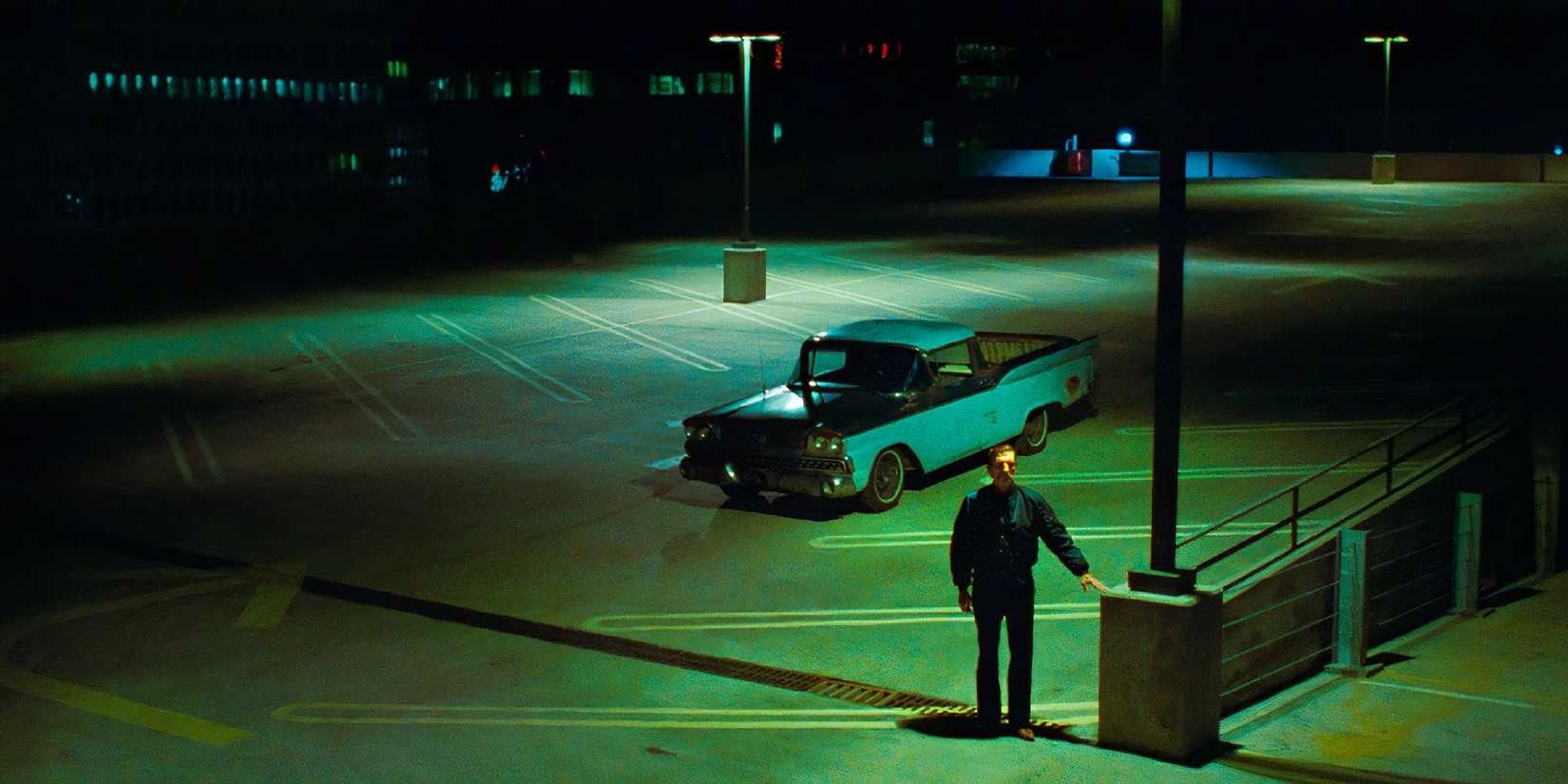 A shot of a parked car in Paris, Texas