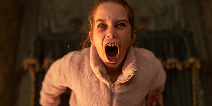 Alisha Weir flashes her fangs in an image from 'Abigail'