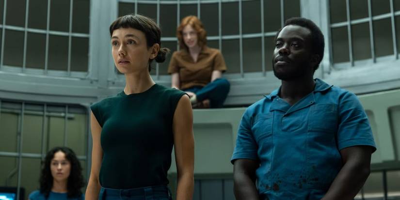 Curly, Wendy, Nibs, and Smee in a circular cage in the Season 1 finale of Alien: Earth.
