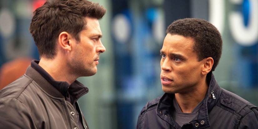 Almost Human - John Kennex (Karl Urban) talks with Dorian (Michael Ealy)