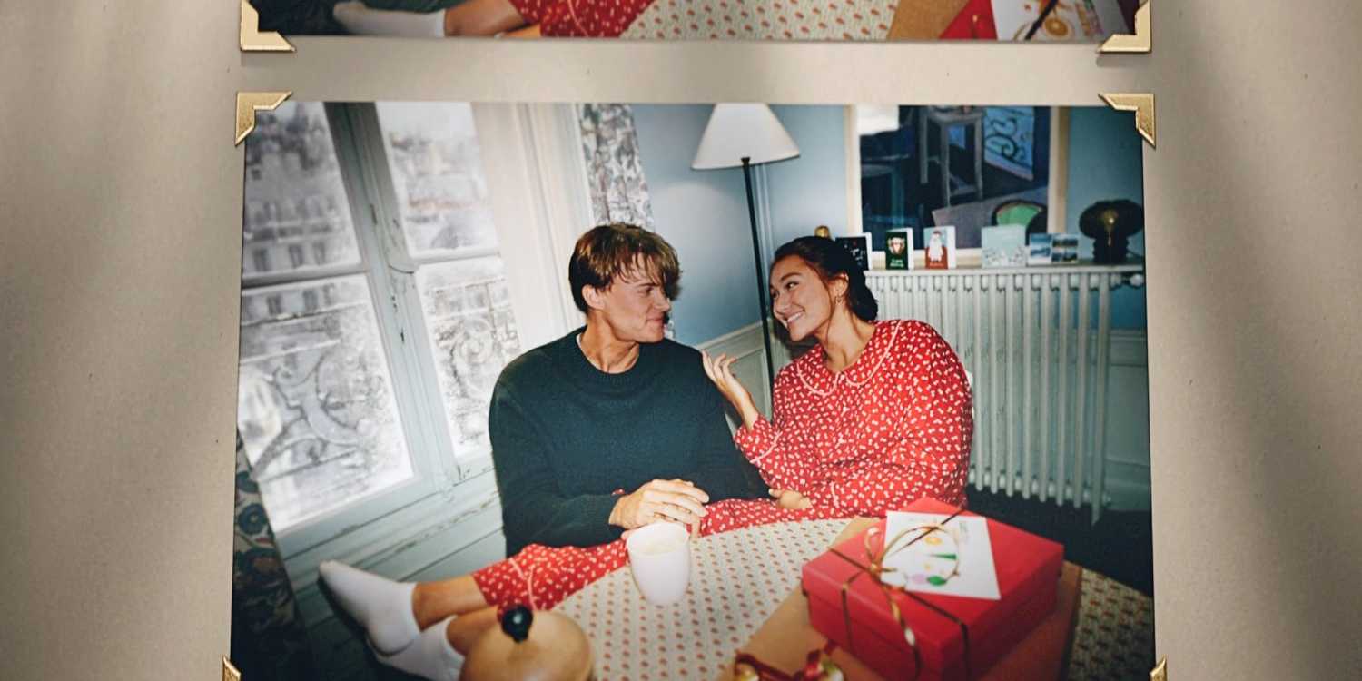 A scrapbook photo of Conrad and Belly celebrating Christmas together in The Summer I Turned Pretty.