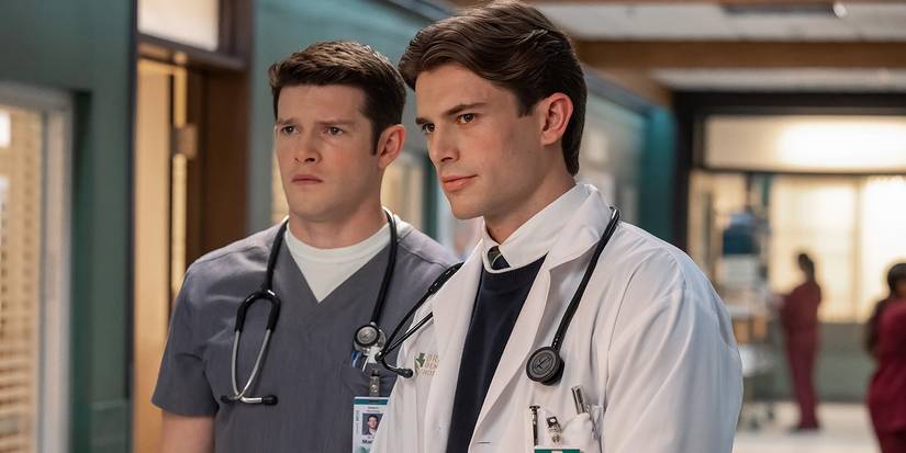 Alex MacNicoll as Dr. Van Markus, Brian Altemus as Dr. Charlie Porter in Brilliant Minds Season 2