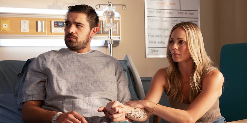 Duke Davis Roberts as Tommy and Laura Vandervoort as Cynthia in Brilliant Minds Season 2 Episode 1