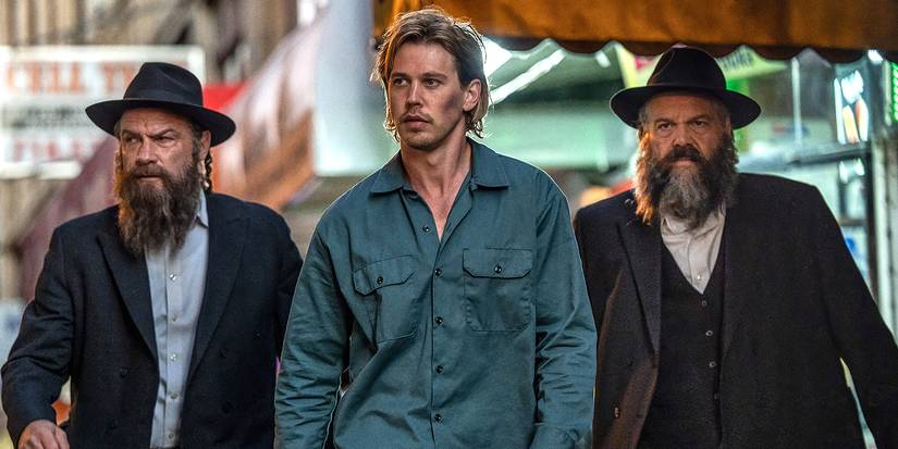 Austin Butler and Vincent D'Onofrio in Caught Stealing