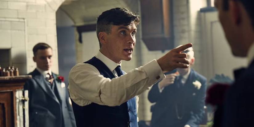 Cillian Murphy pointing a finger at someone in Peaky Blinders.