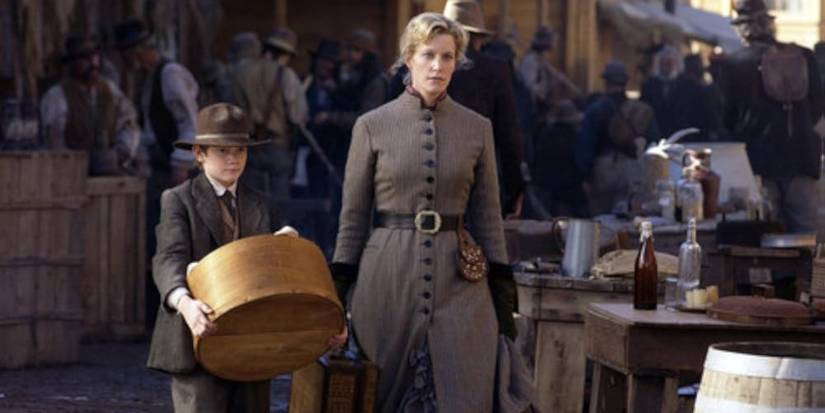 Josh Eriksson as William and Anna Gunn as Martha Bullock in the 'Deadwood' episode 'Amalgamation and Capital.'