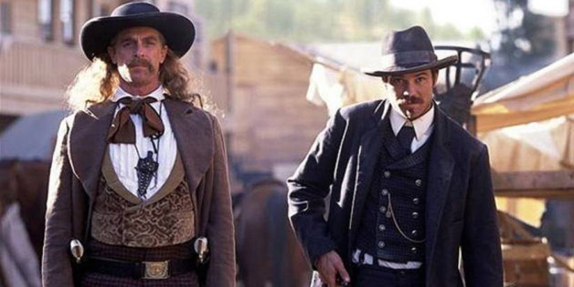 Keith Carradine as Wild Bild Hickok and Timothy Olyphant as Seth Bullock in the pilot of 'Deadwood.'
