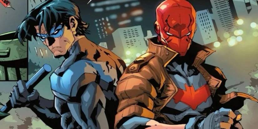 Nightwing and Red Hood stand back to back in the pages of DC Comics.
