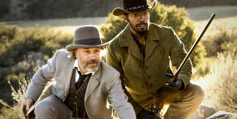 Schultz and Django outside, looking into the distance in Django Unchained (2012)