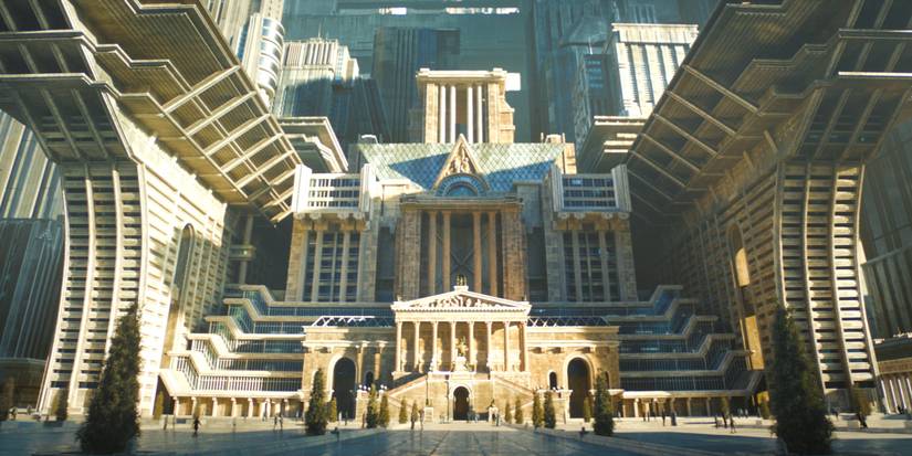 The exterior of the Trantor library and other buildings in Foundation Season 3 Episode 9