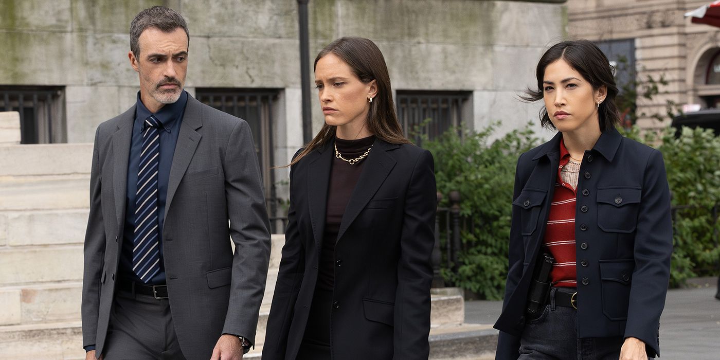 Reid Scott as Detective Vincent Riley, Christine Spang as Julia Keaton, Connie Shi as Detective Violet Yee in LAW & ORDER Season 25, Episode 1 "Street Justice"