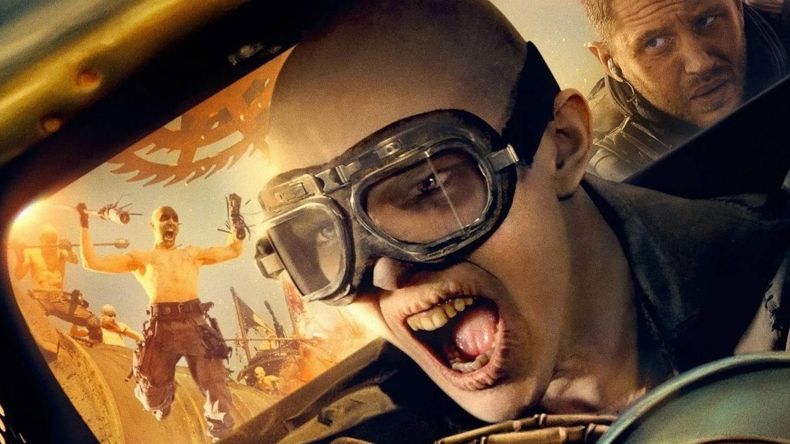 Nicholas Hoult roaring in rage while driving a car in Mad Max: Fury Road