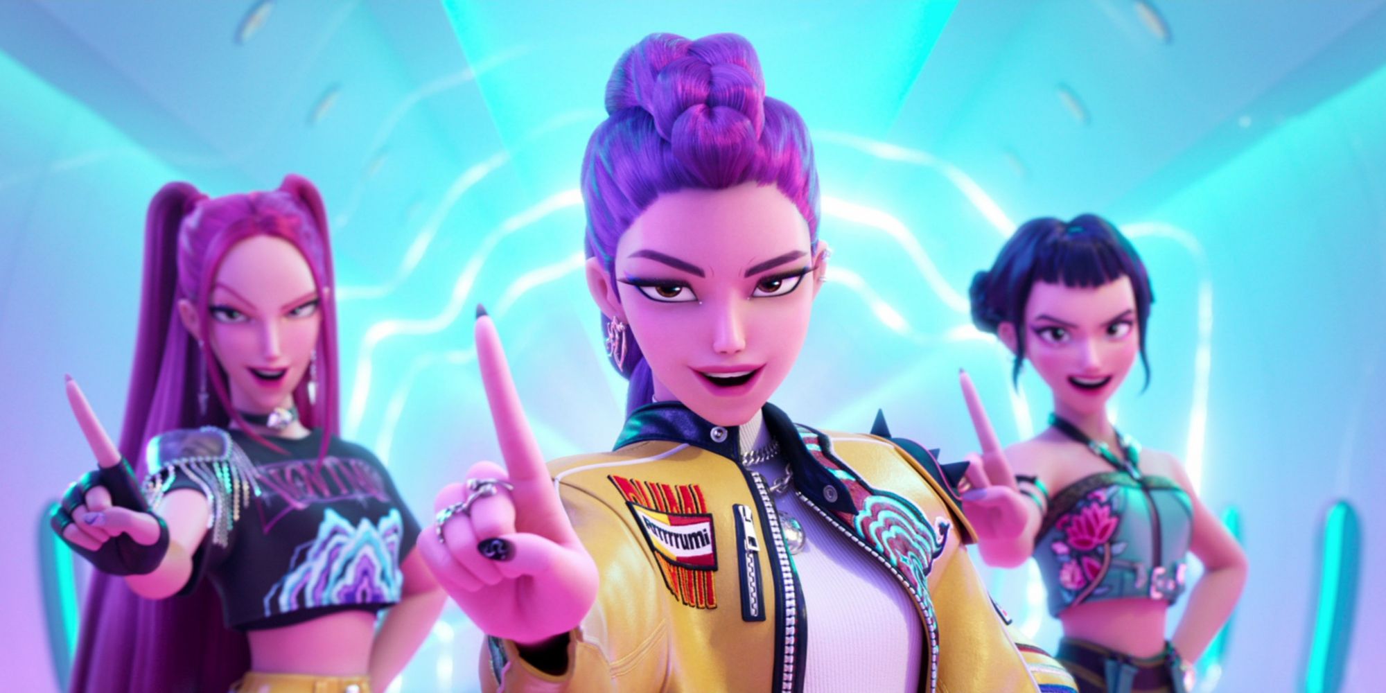 KPOP DEMON HUNTERS, (aka KPOP: DEMON HUNTERS), from left: Mira (voice: May Hong), Rumi (voice: Arden Cho), Zoey (voice: Ji-Young Yoo), 2025