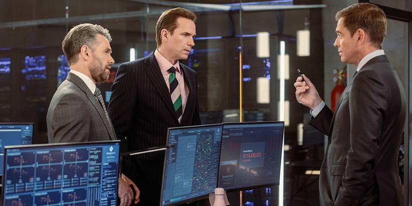 Michael Weatherly talking to Julian Ovenden and James D'Arcy in NCIS: Tony & Ziva