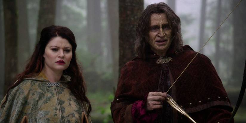 Belle (Emilie de Ravin) and Rumpelstiltskin (Robert Carlyle) in the Enchanted Forest in 'Once Upon a Time'